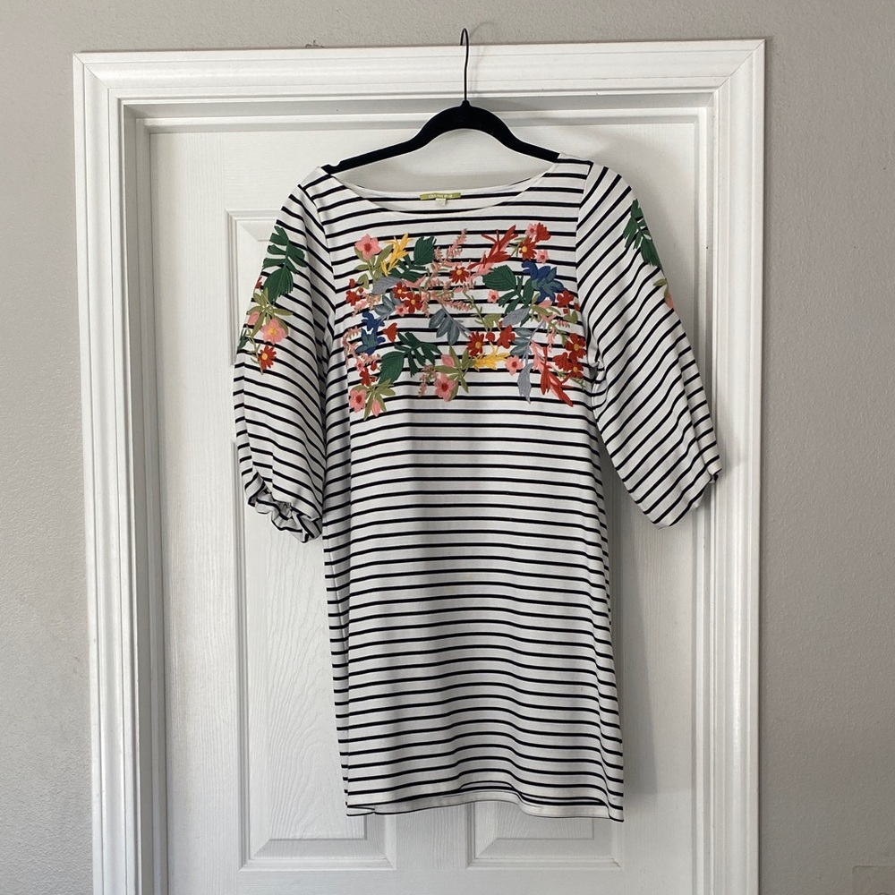 Floral Embroidered Striped Dress